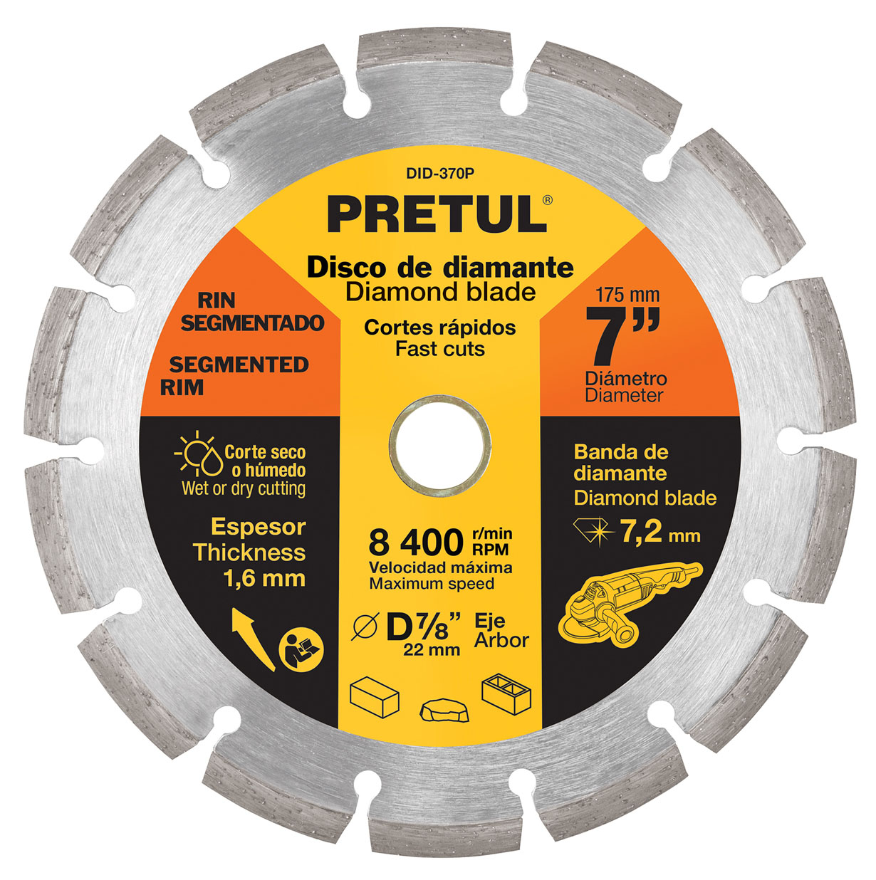 Imagen de DISCO DE DIAMANTE DE 7" X 1.6 MM CON RIN SEGMENTADO PRETUL