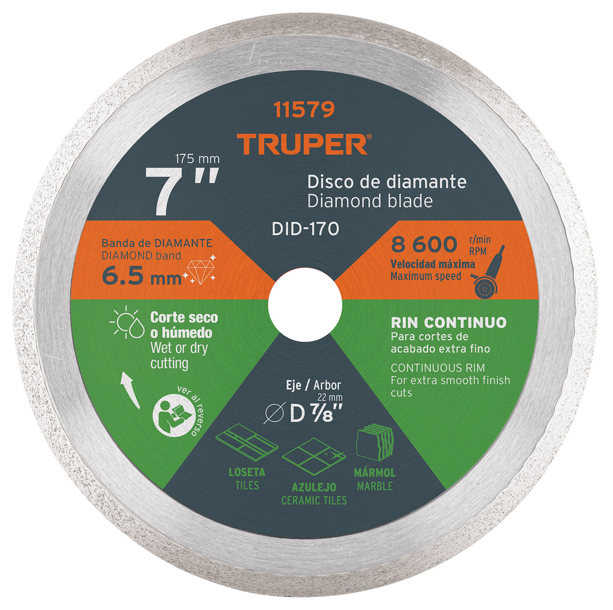 Imagen de DISCO DE DIAMANTE DE 7" X 2.2 MM CON RIN CONTINUO TRUPER