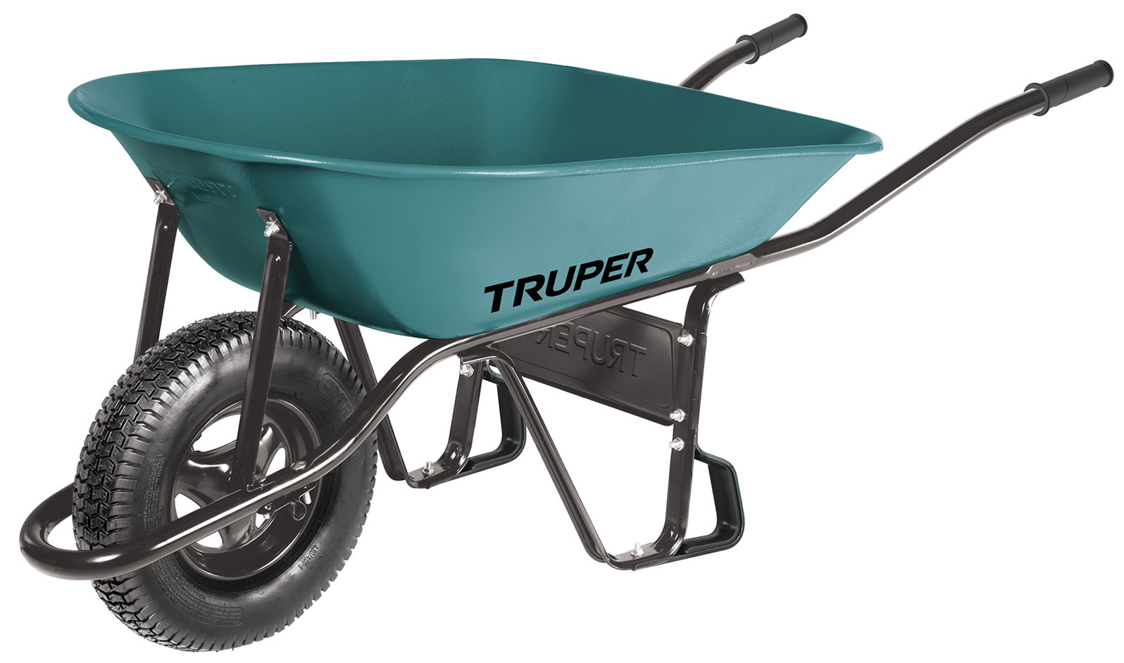 Imagen de CARRETILLA DE 5 PIES CON RIN DE 3 ASPAS NEUMATICA CON BASTIDOR TUBULAR TRUPER