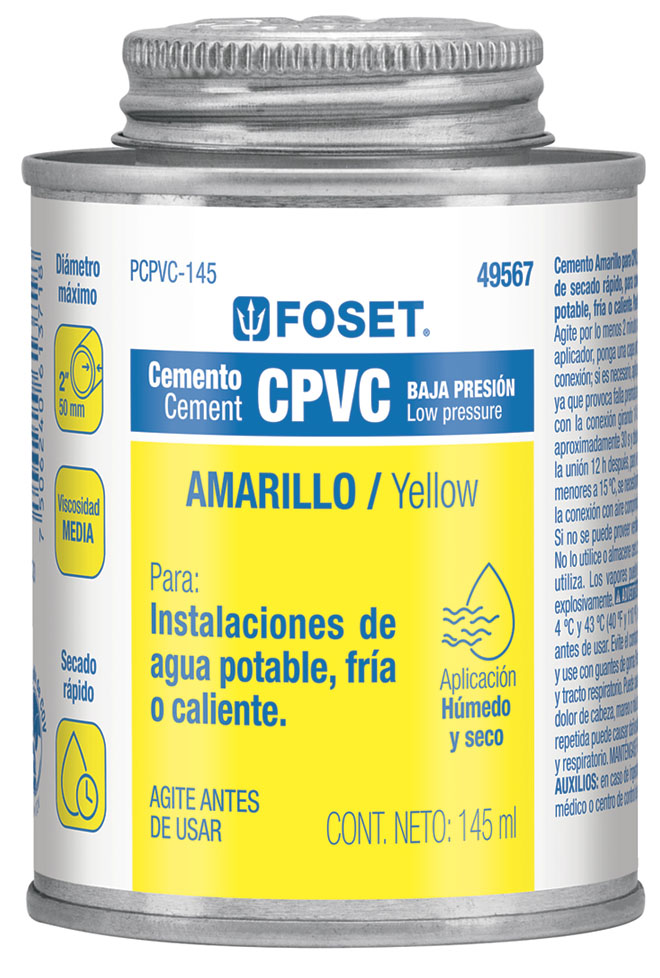 Imagen de CEMENTO PARA CPVC AMARILLO PARA TODA PRESION LATA DE 145 MILILITROS FOSET