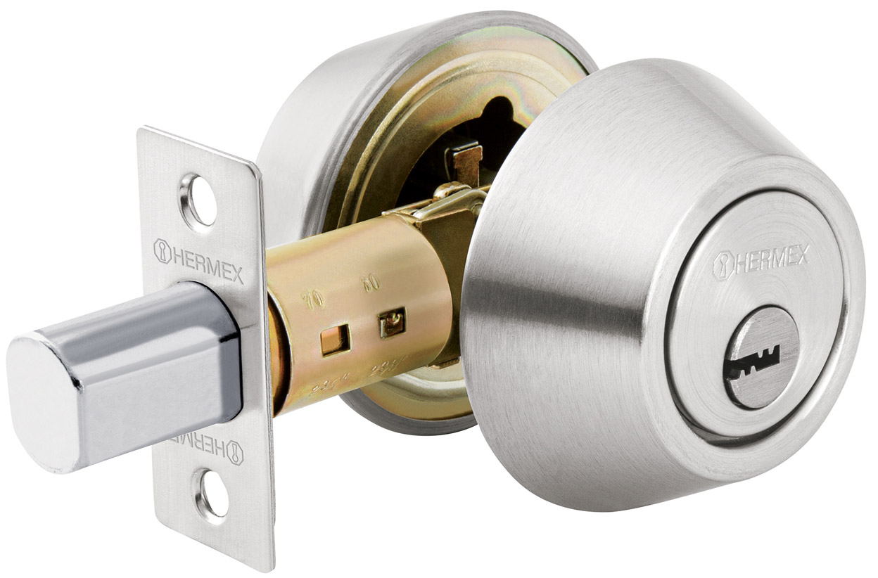 Imagen de CERROJO LLAVE-LLAVE EN CROMO MATE CON LLAVE DE PUNTOS HERMEX