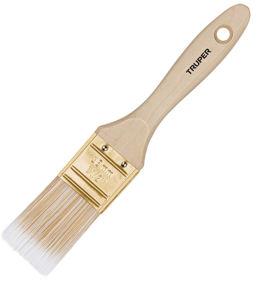 Imagen de BROCHA CON CERDAS SINTETICAS DE 1-1/2" DE CORTE RECTO CON MANGO DE MADERA TRUPER