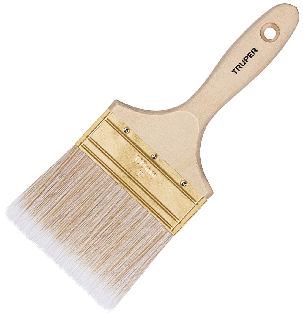 Imagen de BROCHA CON CERDAS SINTETICAS DE 4" DE CORTE RECTO CON MANGO DE MADERA TRUPER