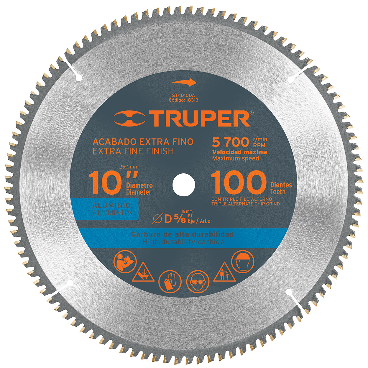 Imagen de DISCO PARA SIERRA DE 10" PARA ALUMINIO CON 100 DIENTES Y CENTRO DE 5/8" TRUPER