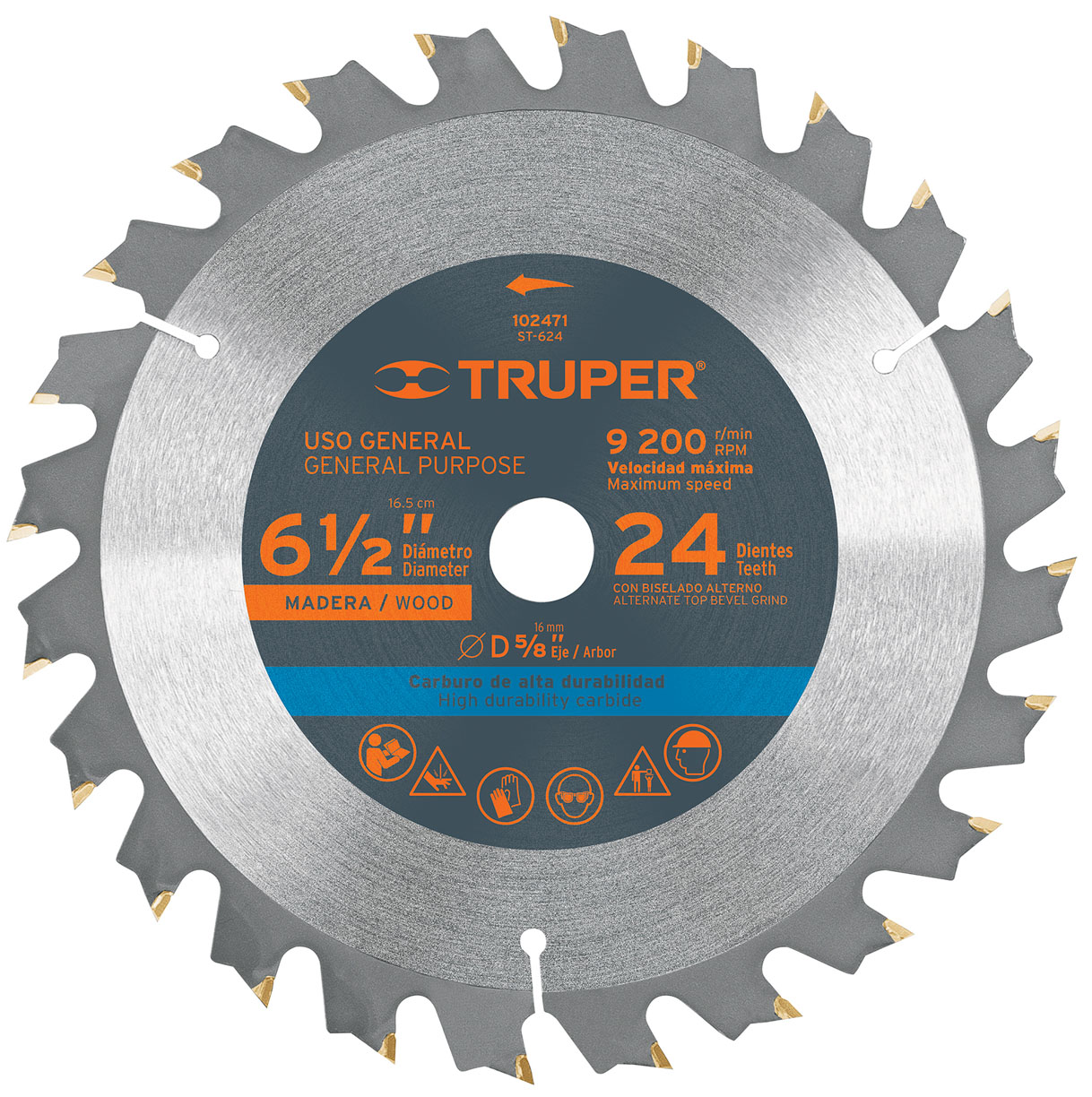 Imagen de DISCO PARA SIERRA DE 6-1/2" PARA MADERA CON 24 DIENTES Y CENTRO DE 5/8" TRUPER