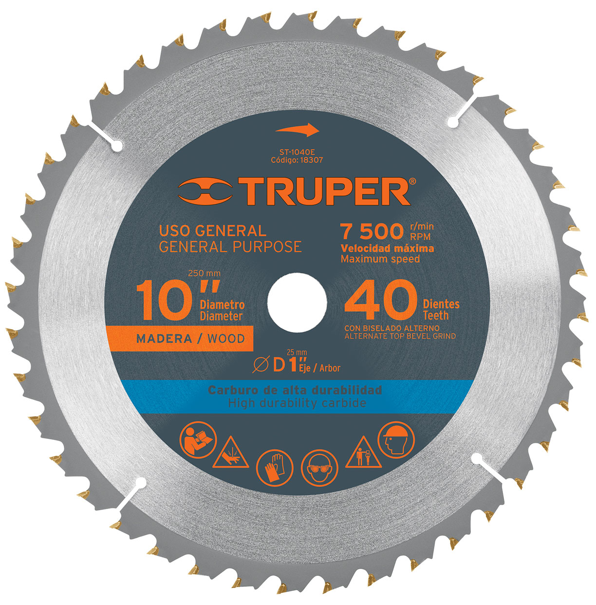 Imagen de DISCO PARA SIERRA DE 10" PARA MADERA CON 40 DIENTES Y CENTRO DE 1" TRUPER