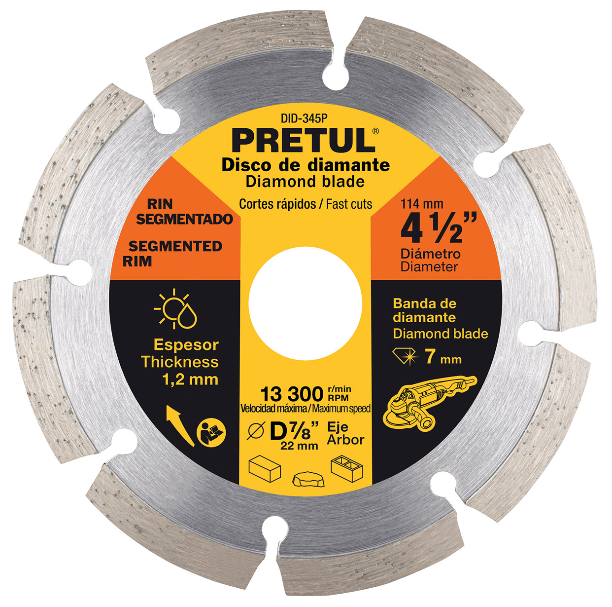 Imagen de DISCO DE DIAMANTE DE 4-1/2" X 1.2 MM CON RIN SEGMENTADO PRETUL