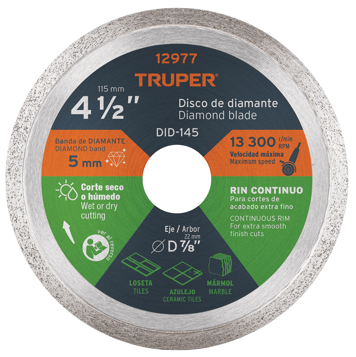 Imagen de DISCO DE DIAMANTE DE 4-1/2" X 1.6 MM CON RIN CONTINUO TRUPER