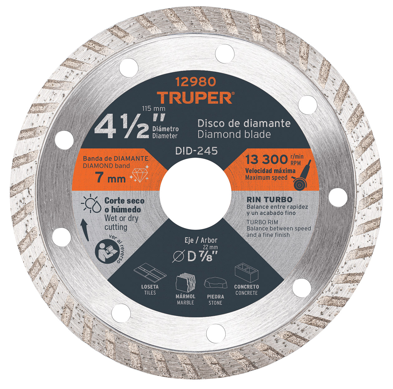 Imagen de DISCO DE DIAMANTE DE 4-1/2" X 2.2 MM CON RIN TURBO TRUPER