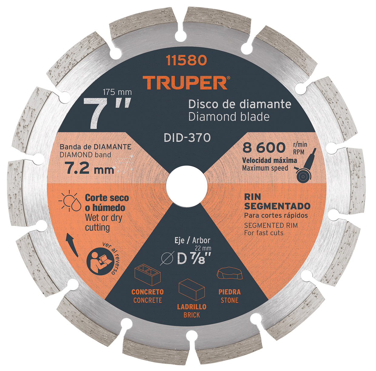 Imagen de DISCO DE DIAMANTE DE 7" X 2.5 MM CON RIN SEGMENTADO TRUPER