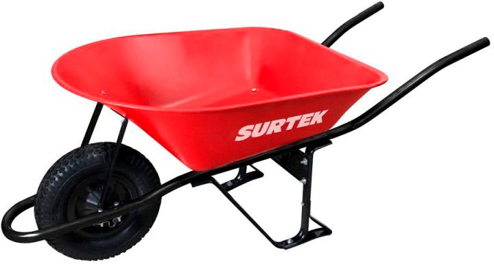 Imagen de CARRETILLA REFORZADA CON BASTIDOR METALICO 6 PIES CUBICOS LLANTA NEUMATICA 2 CAPAS SURTEK