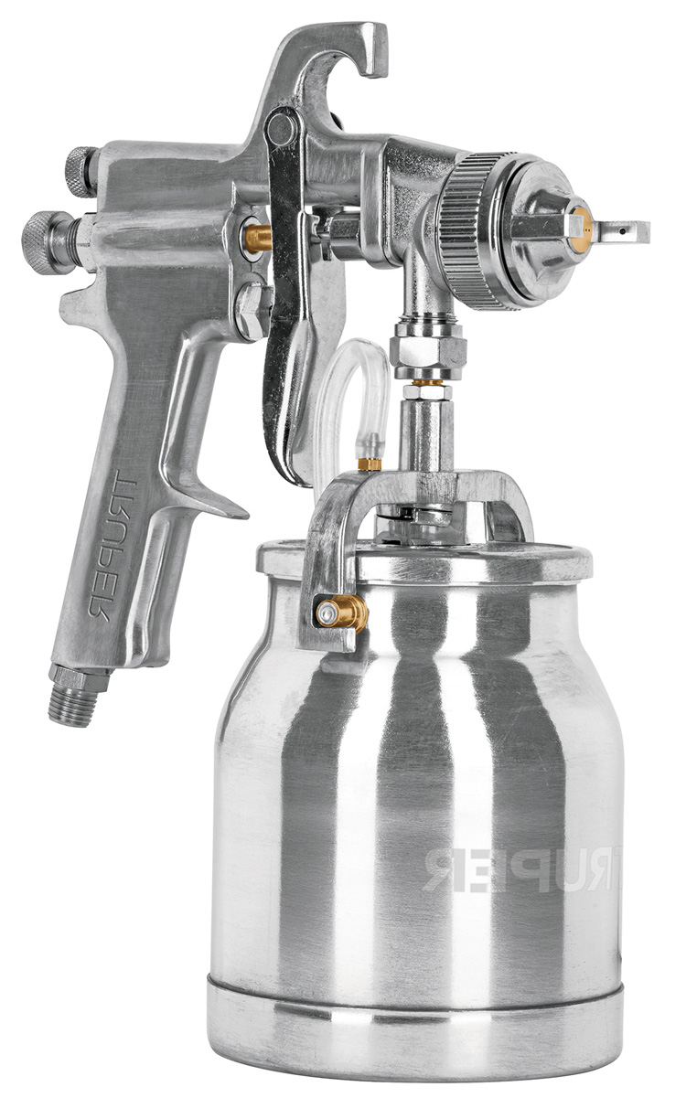 Imagen de PISTOLA PARA PINTAR CON SUCCION DE ALTO VOLUMEN DE AIRE Y BAJA PRESION CON VASO ALUMINIO DE 1.8 MM Y 2 VALVULAS TRUPER