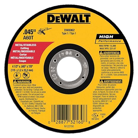 Imagen de DISCO PARA CORTE 4 1/2" DE METAL (DW8062) DEWALT