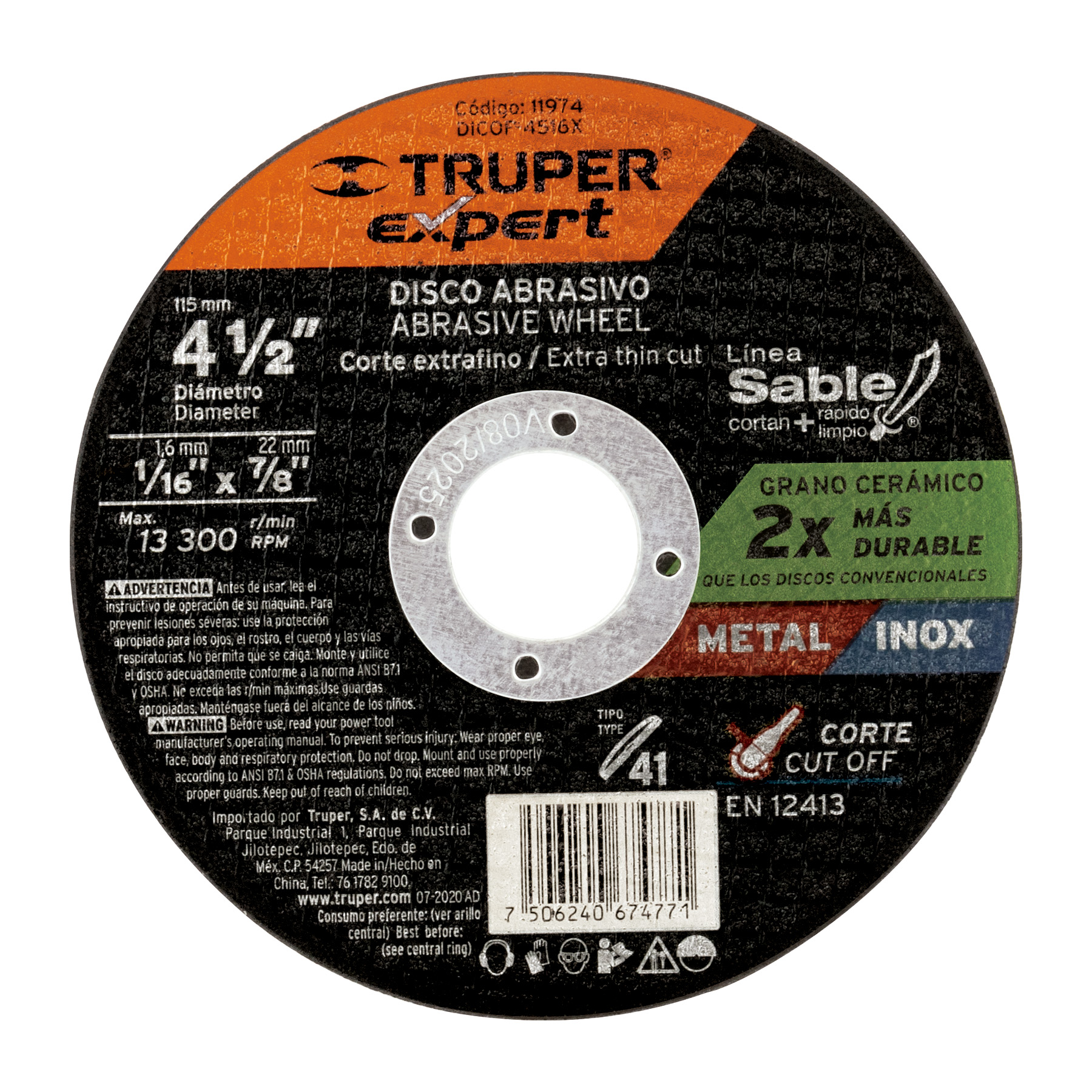 Imagen de DISCO TIPO 41 DE 4-1/2" X 1.6 MM CORTE FINO DE METAL  EXPERT