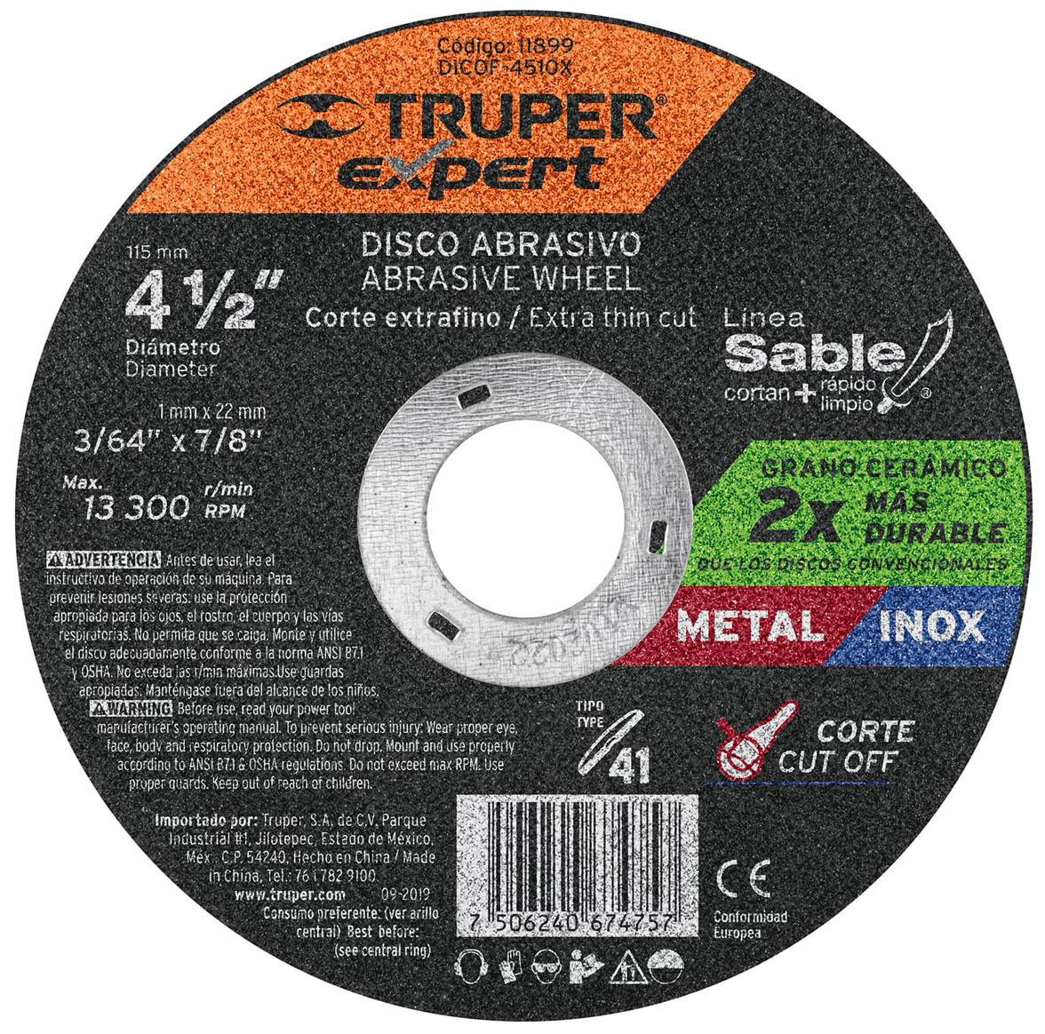 Imagen de DISCO TIPO 41 DE 4-1/2" X 1 MM CORTE EXTRA FINO DE METAL EXPERT TRUPER