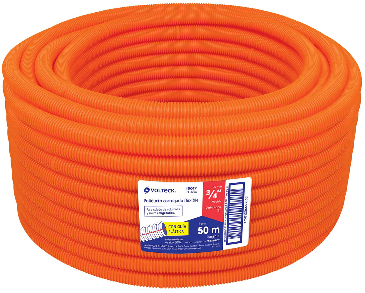 Imagen de POLIDUCTO CORRUGADO FLEXIBLE CON GUIA DE 3/4" X 50 MTS VOLTECK RLL CON 50 MT