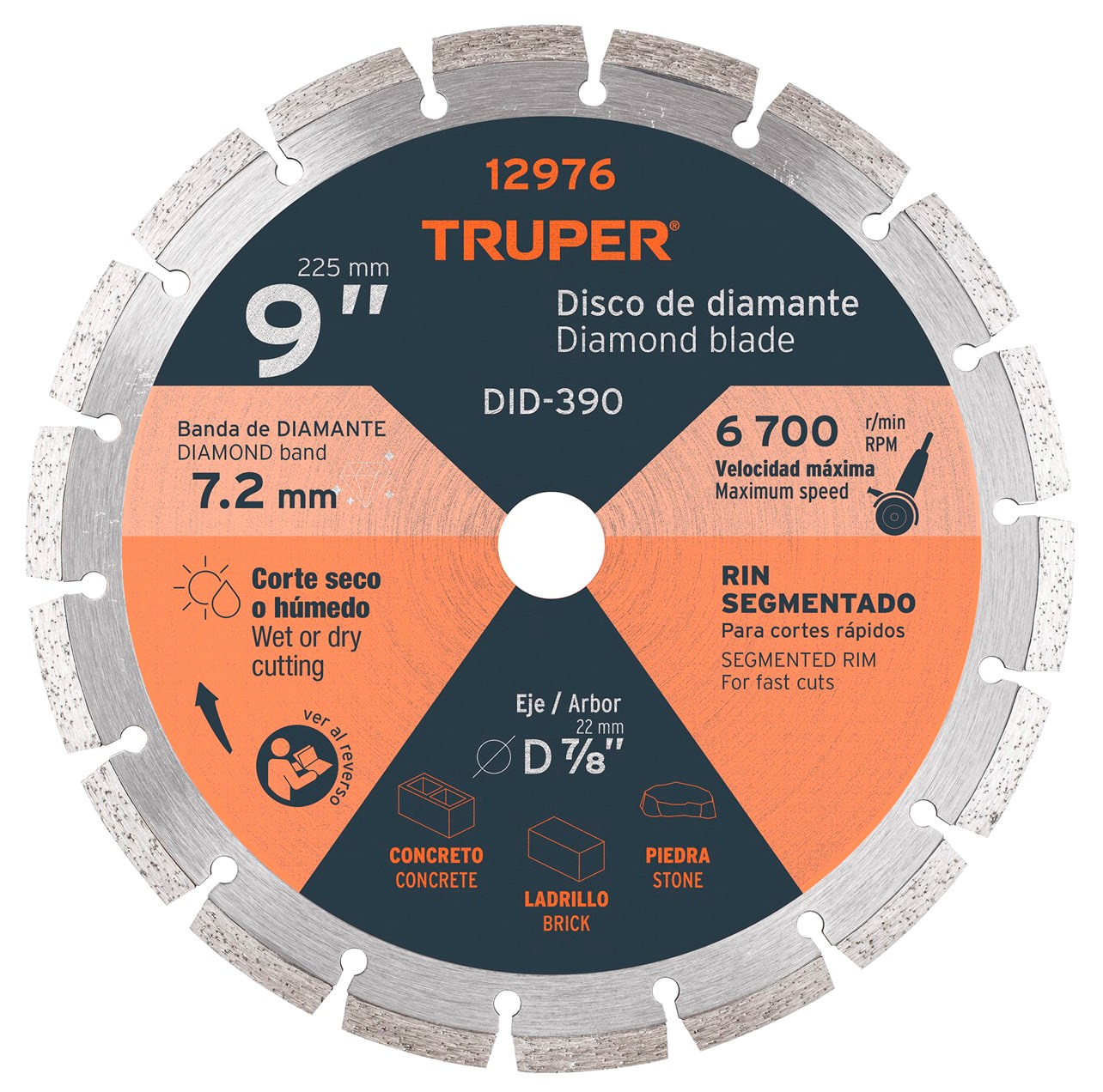 Imagen de DISCO DE DIAMANTE DE 9" X 2.7 MM CON RIN SEGMENTADO TRUPER