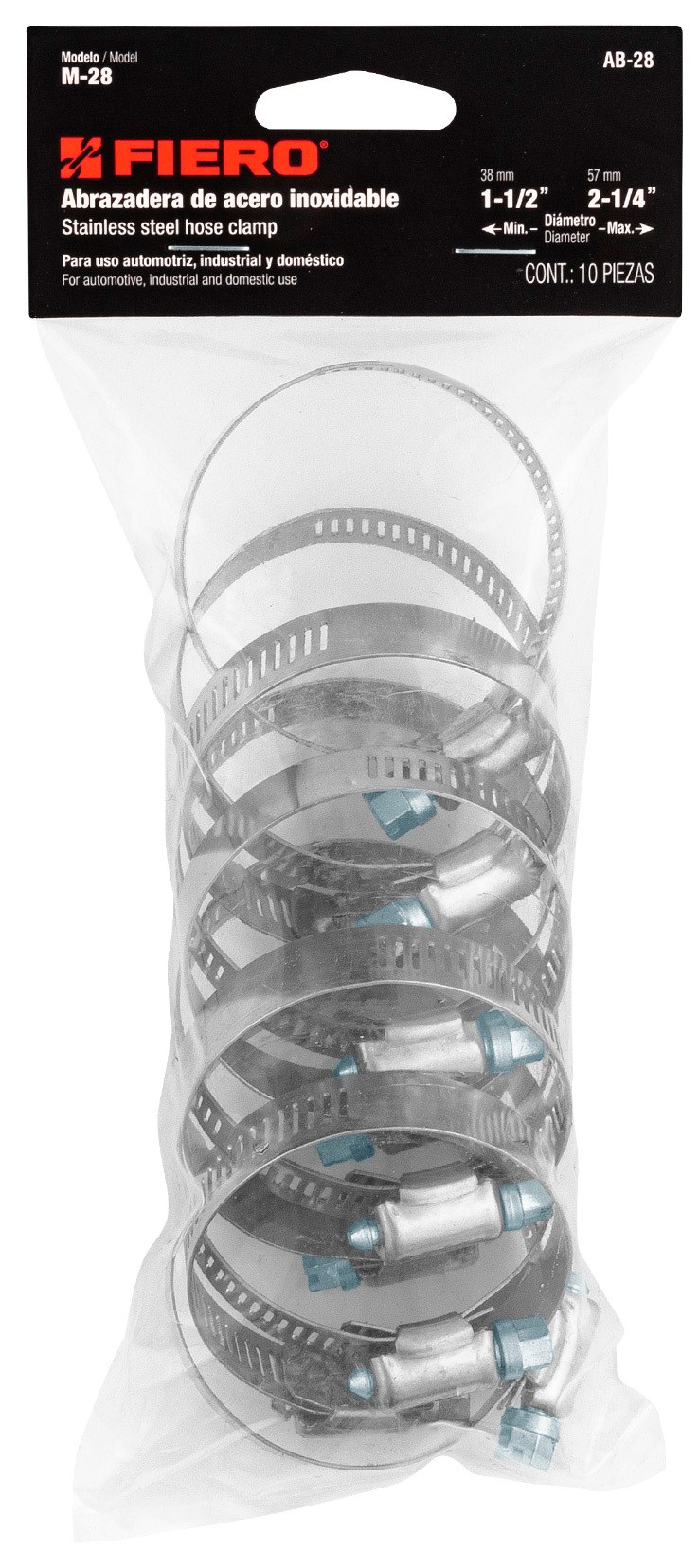 Imagen de BOLSA CON 10 ABRAZADERAS SIN FIN REFORZADAS # 28 DE 1-1/2" -2-1/4" FIERO