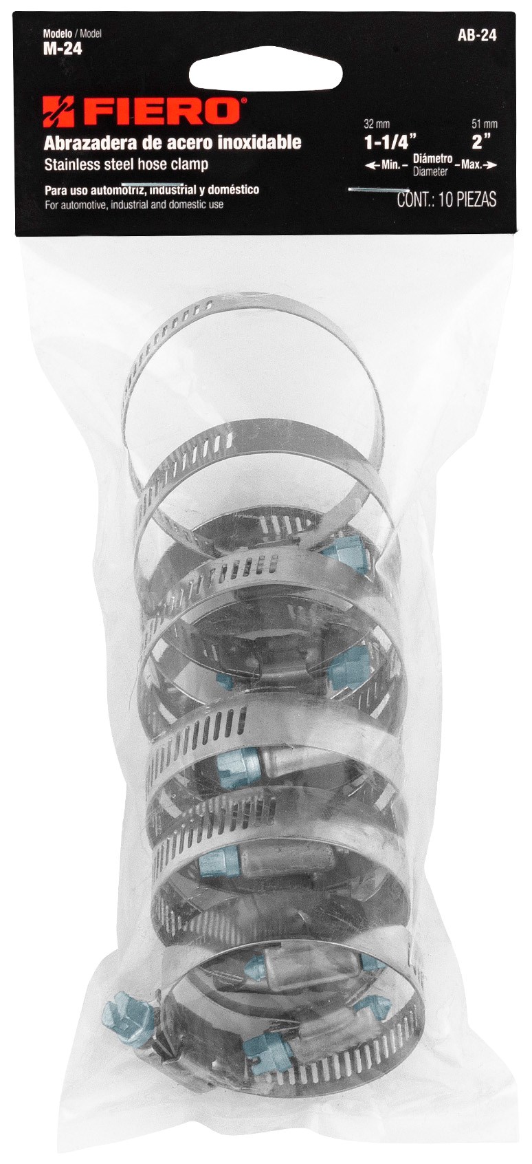 Imagen de BOLSA CON 10 ABRAZADERAS SIN FIN # 24 DE 1-1/4" - 2" FIERO