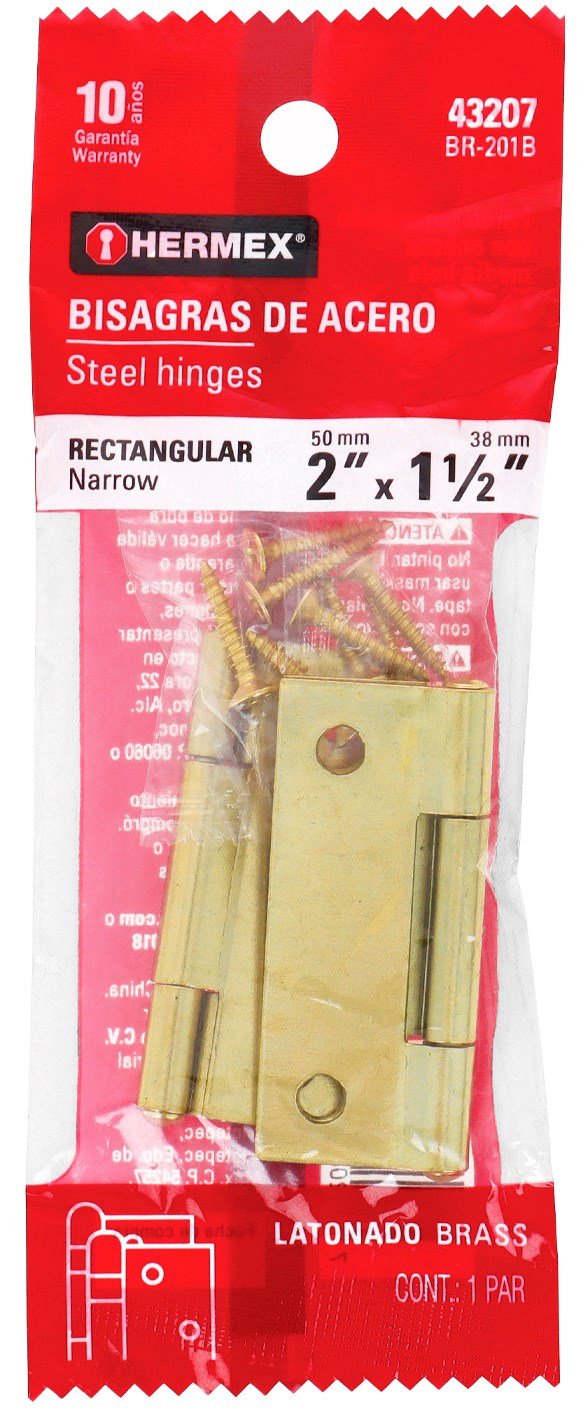 Imagen de BOLSA CON 2 BISAGRAS RECTANGULARES DE 2" EN ACERO LATONADO HERMEX