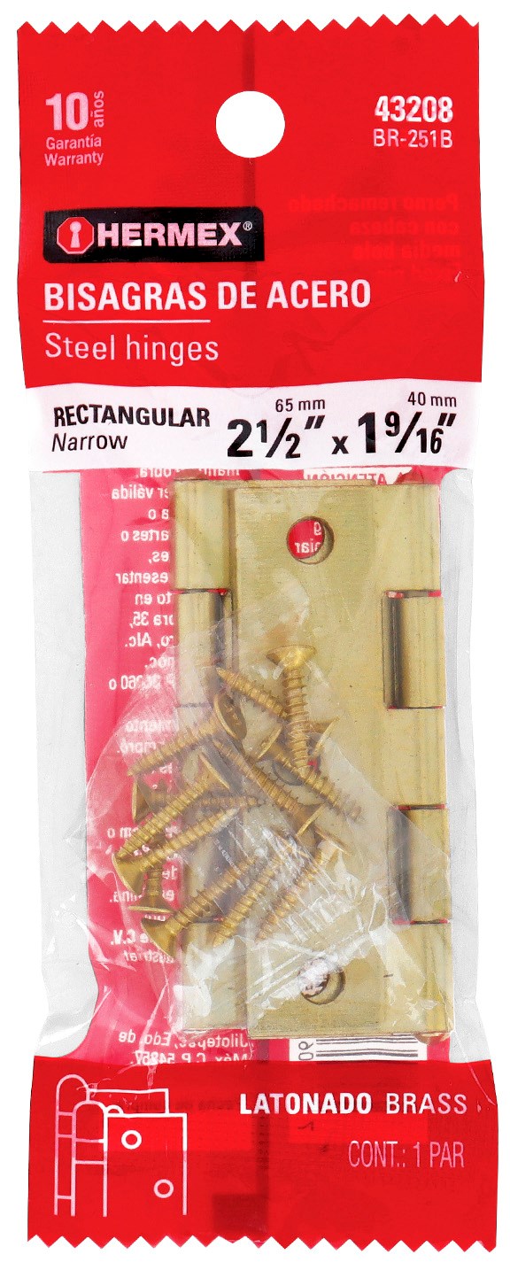 Imagen de BOLSA CON 2 BISAGRAS RECTANGULARES DE 2-1/2" EN ACERO LATONADO HERMEX