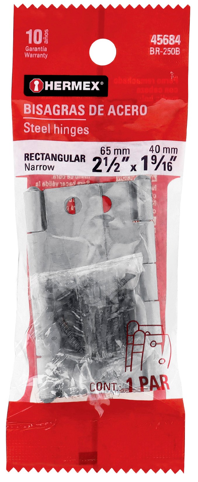 Imagen de BOLSA CON 2 BISAGRAS RECTANGULARES DE 2-1/2" EN ACERO PULIDO HERMEX