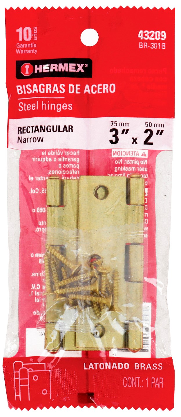 Imagen de BOLSA CON 2 BISAGRAS RECTANGULARES DE 3" EN ACERO LATONADO HERMEX