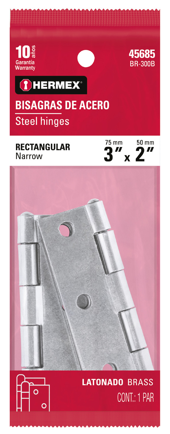 Imagen de BOLSA CON 2 BISAGRAS RECTANGULARES DE 3" EN ACERO PULIDO HERMEX