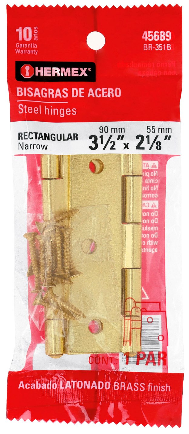 Imagen de BOLSA CON 2 BISAGRAS RECTANGULARES DE 3-1/2" EN ACERO LATONADO HERMEX