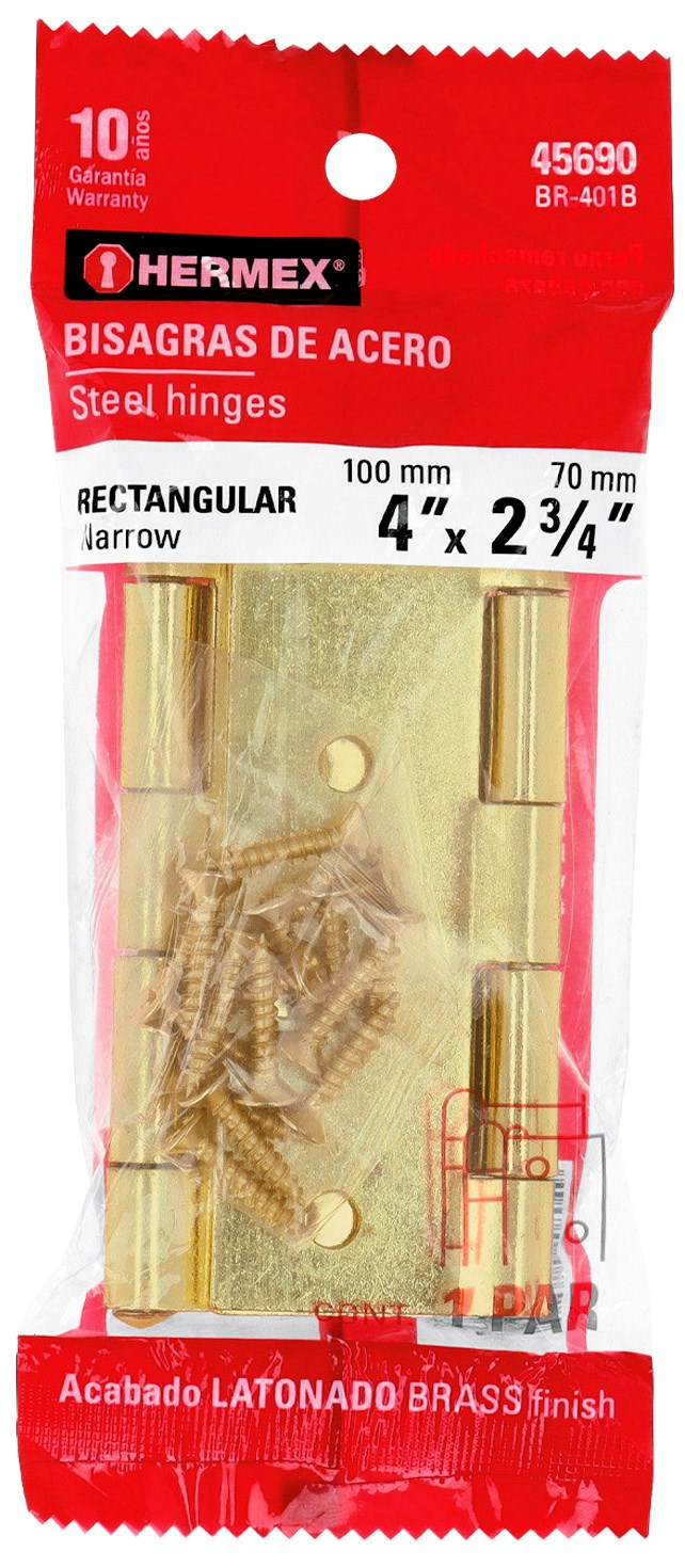 Imagen de BOLSA CON 2 BISAGRAS RECTANGULARES DE 4" EN ACERO LATONADO HERMEX