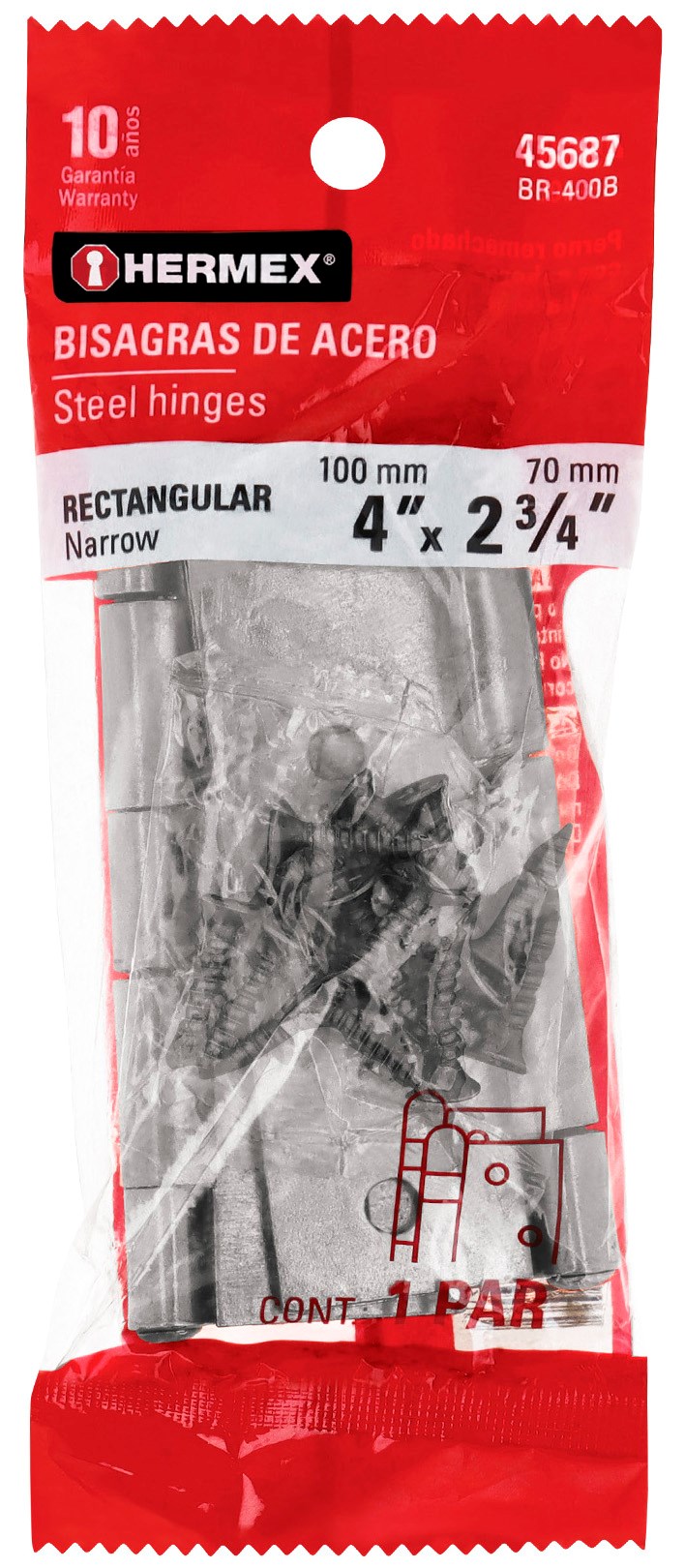 Imagen de BOLSA CON 2 BISAGRAS RECTANGULARES DE 4" EN ACERO PULIDO HERMEX