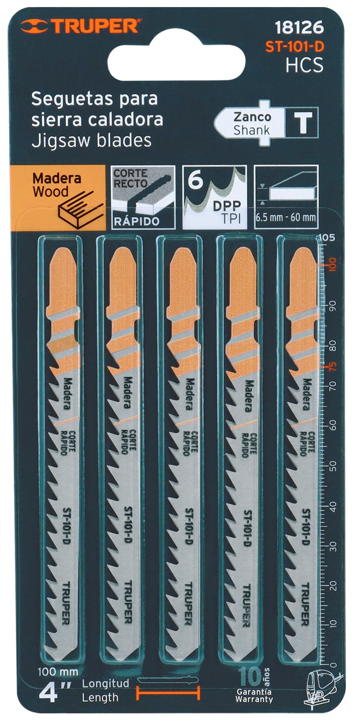 Imagen de BLISTER CON 5 SEGUETAS DE 6 DIENTES POR PULGADA ZANCO 'T' CORTE RECTO DE MADERA TRUPER