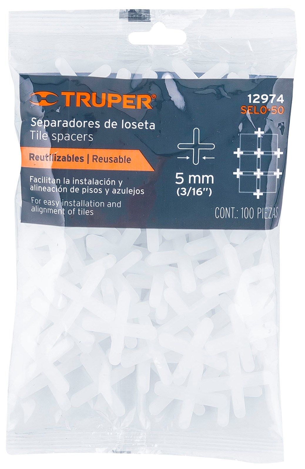Imagen de BOLSA CON 100 SEPARADORES DE 5 MM PARA LOSETAS TRUPER