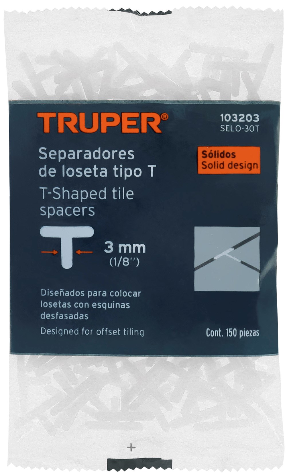 Imagen de BOLSA CON 150 SEPARADORES TIPO "T" DE 3 MM PARA LOSETAS TRUPER