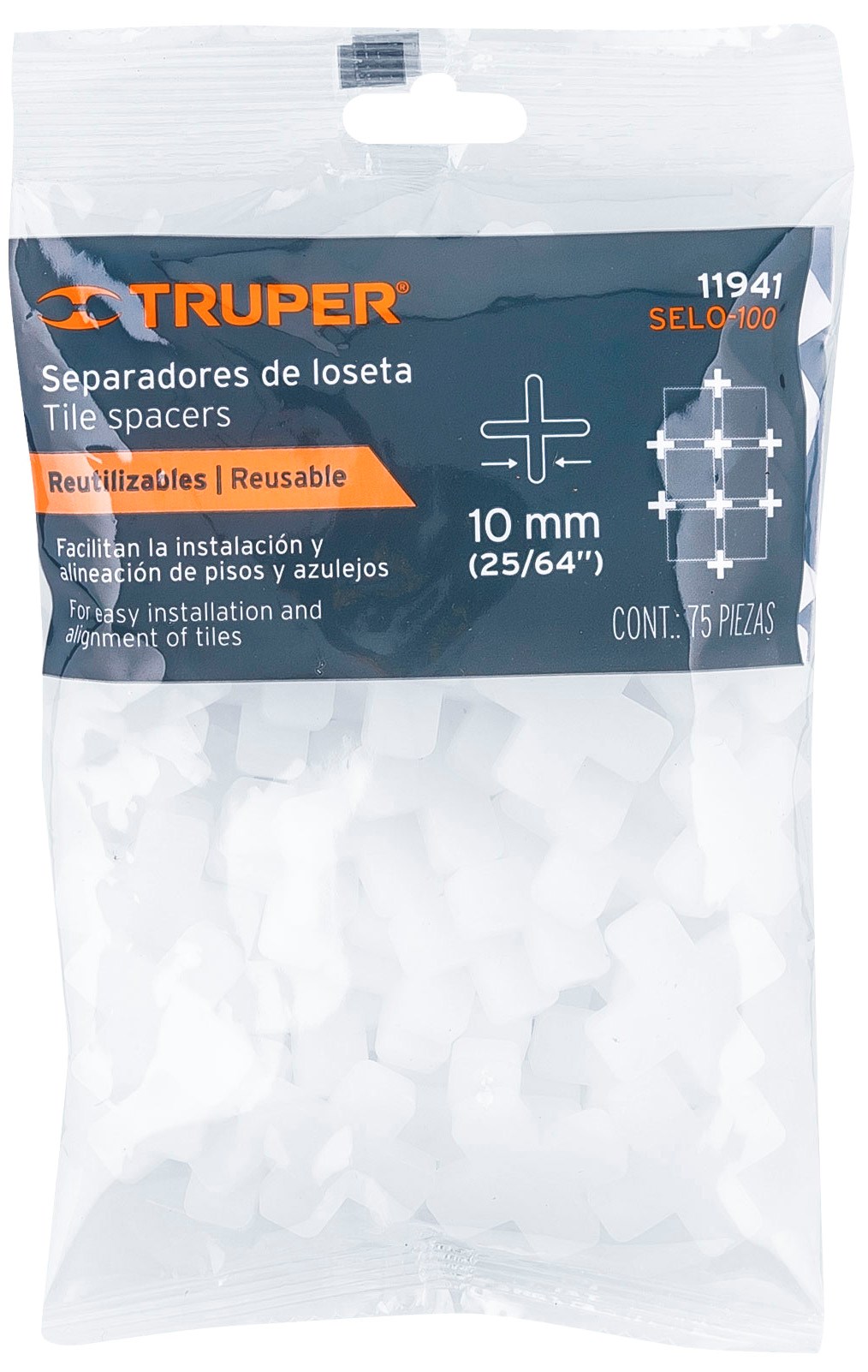 Imagen de BOLSA CON 75 SEPARADORES DE 10 MM PARA LOSETAS TRUPER