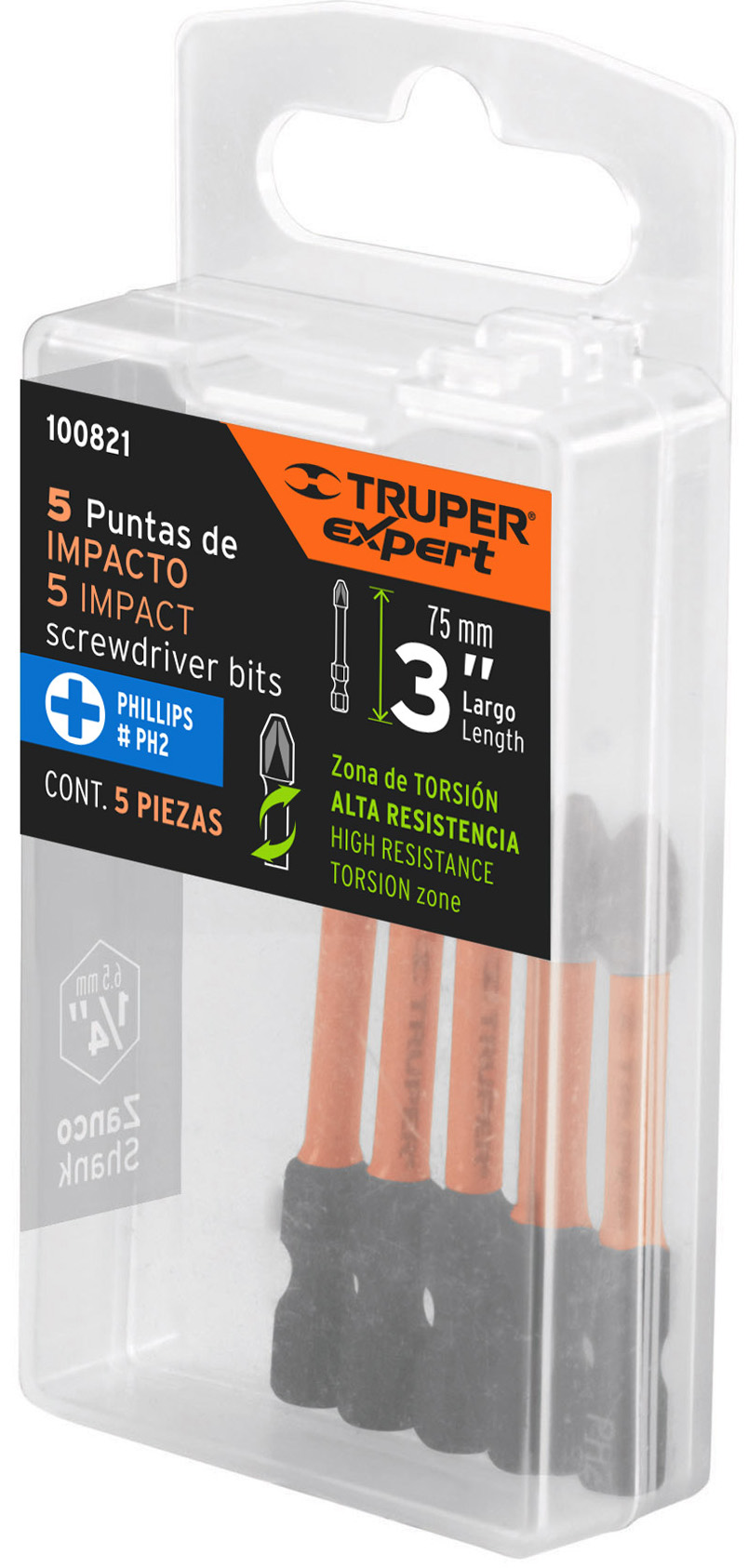 Imagen de ESTUCHE CON 5 PUNTAS DE CRUZ PH2 DE IMPACTO CON LARGO DE 3" EXPERT TRUPER