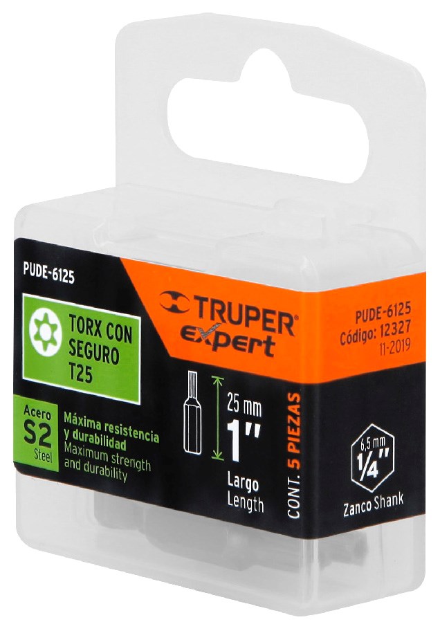 Imagen de ESTUCHE CON 5 PUNTAS TORX MODELO T-25 CON SEGURO EN LARGO DE 1" EXPERT TRUPER