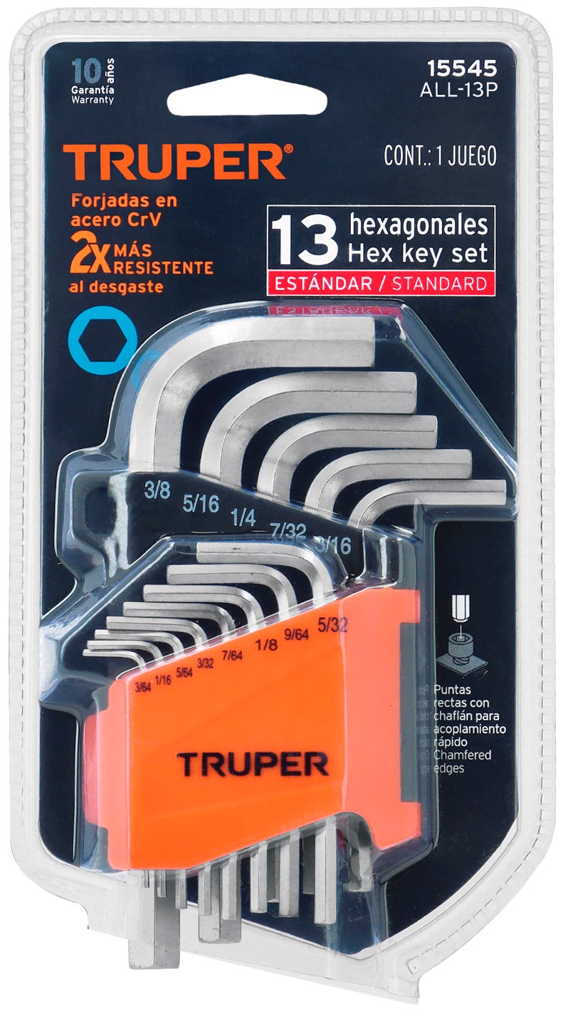 Imagen de JUEGO DE 13 LLAVES ALLEN ESTANDAR CON PUNTA HEXAGONAL Y ORGANIZADOR TRUPER