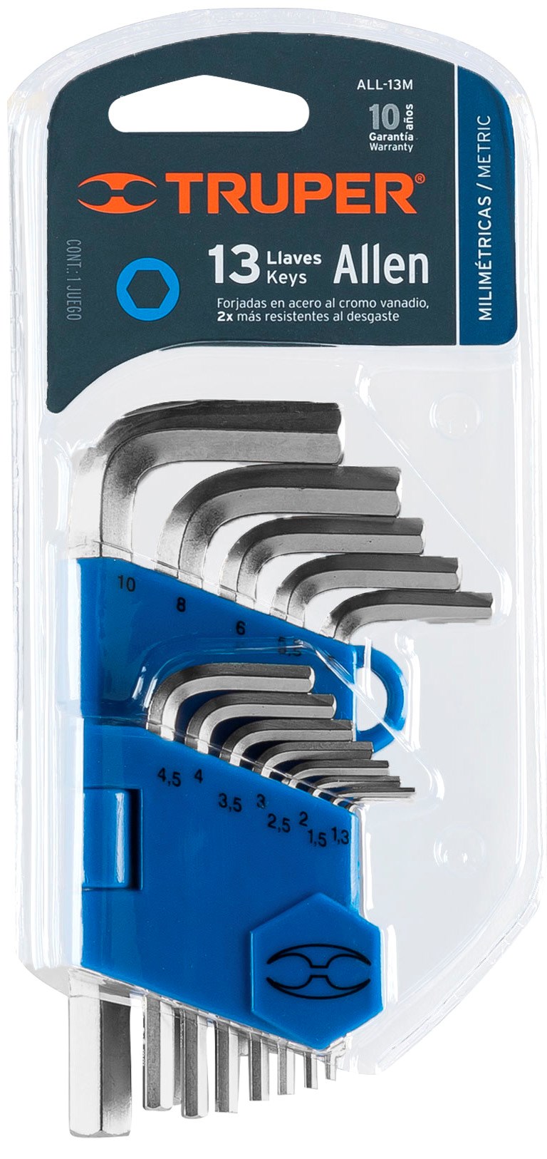 Imagen de JUEGO DE 13 LLAVES ALLEN MILIMETRICAS CON PUNTA HEXAGONAL Y ORGANIZADOR TRUPER