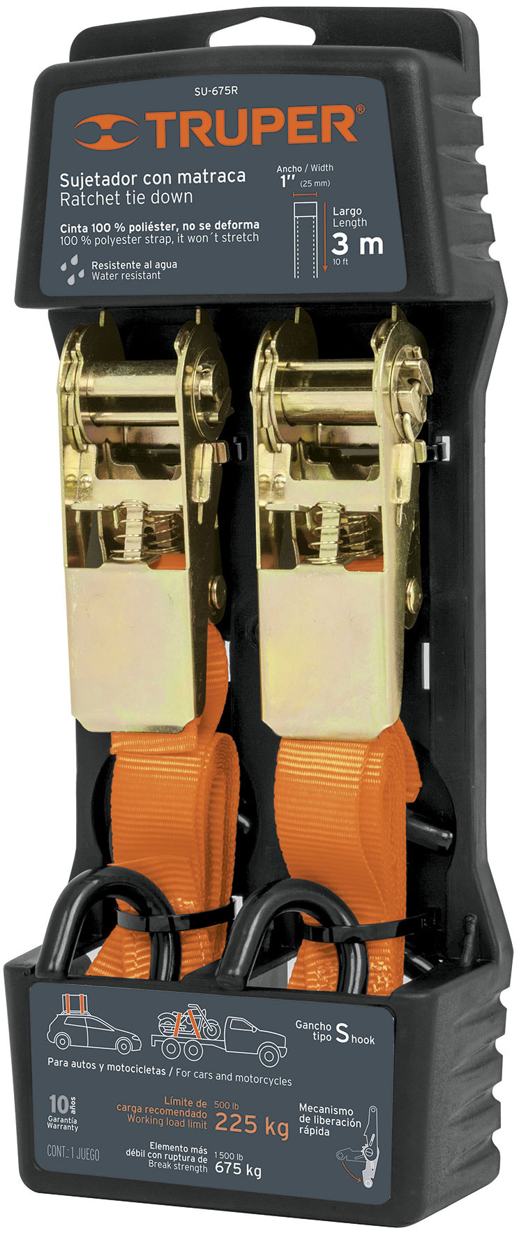 Imagen de JUEGO DE 2 SUJETADORES CON MATRACA PARA CARGA MAXIMA DE 675 KGS TRUPER