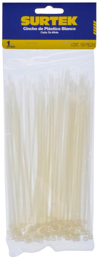 Imagen de CINCHO PLASTICO 100 X 2.5 MM TENSION 8 KG DE 100 PIEZAS COLOR NATURAL SURTEK