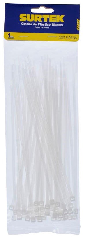 Imagen de CINCHO PLASTICO 160 X 4.8 MM TENSION 27 KG DE 50 PIEZAS COLOR NATURAL SURTEK