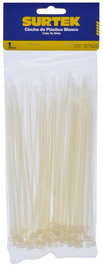 Imagen de CINCHO PLASTICO 165 X 2.5 MM TENSION 8 KG DE 100 PIEZAS COLOR NATURAL SURTEK