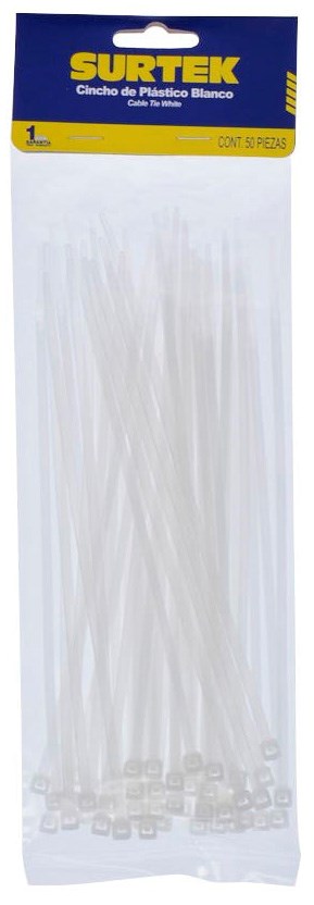Imagen de CINCHO PLASTICO 203 X 3.6 MM TENSION 18 KG DE 50 PIEZAS COLOR NATURAL SURTEK