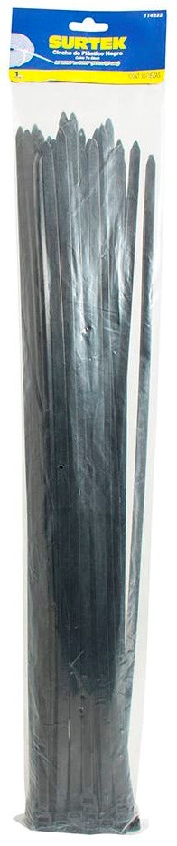 Imagen de CINCHO PLASTICO 203 X 3.6 MM TENSION 18 KG DE 50 PIEZAS COLOR NEGRO SURTEK