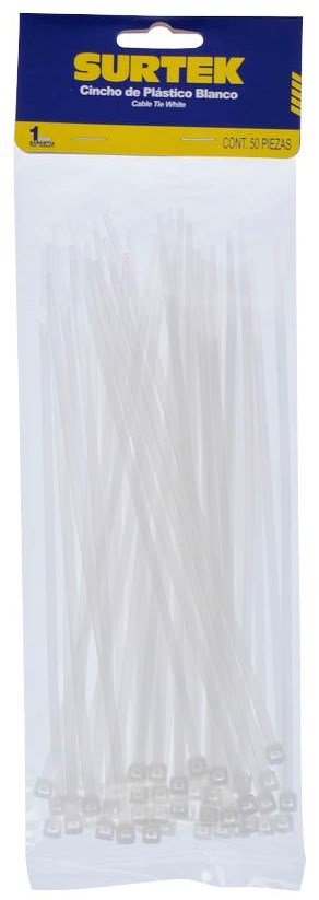 Imagen de CINCHO PLASTICO 203 X 4.6 MM TENSION 22 KG DE 50 PIEZAS COLOR NATURAL SURTEK