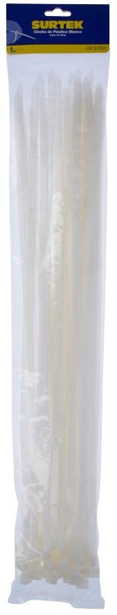 Imagen de CINCHO PLASTICO 550 X 8.8 MM TENSION 70 KG DE 50 PIEZAS COLOR BLANCO SURTEK