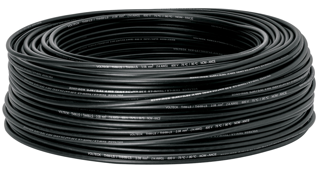 Imagen de ROLLO DE 100 MTS DE CABLE THHW-LS CALIBRE 14 AWG EN NEGRO VOLTECK