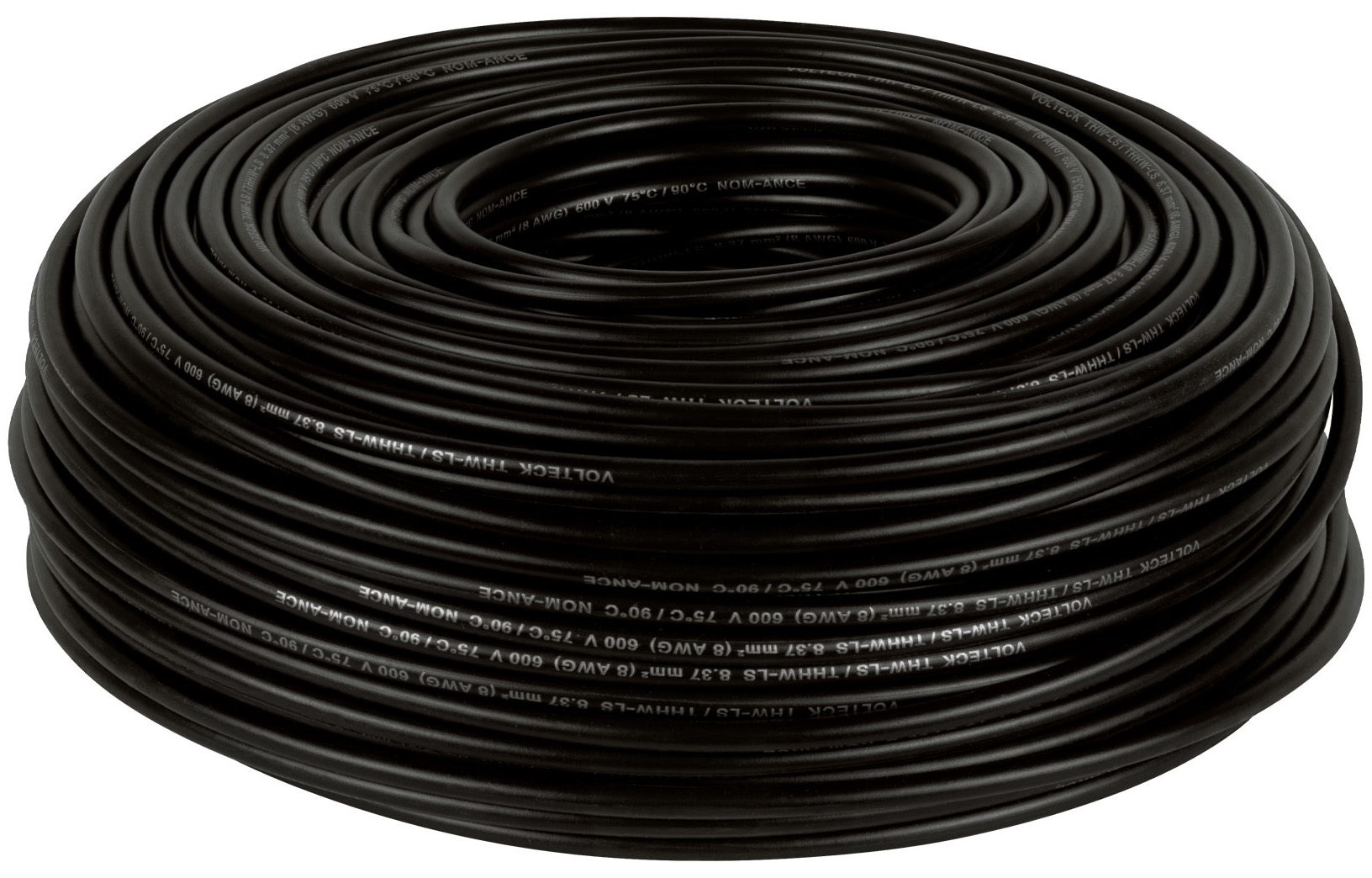Imagen de ROLLO DE 100 MTS DE CABLE THHW-LS CALIBRE 8 AWG EN NEGRO VOLTECK