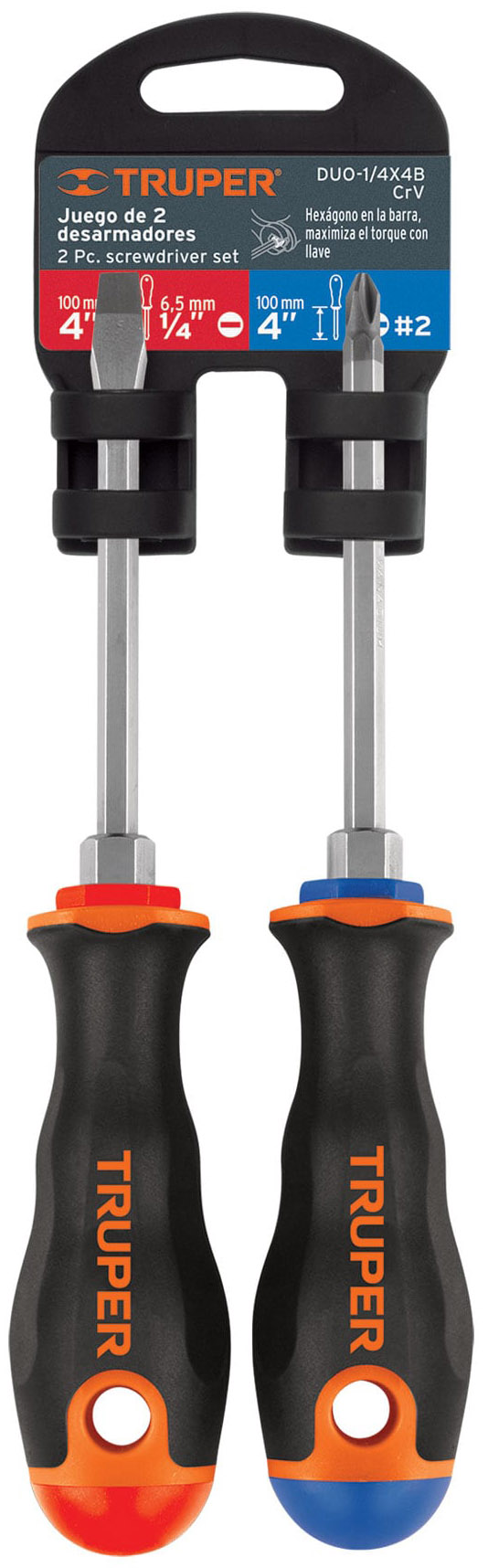 Imagen de DUO DE DESARMADORES DE 1/4" X 4" CON MANGO DE AGARRE CONFORTABLE TRUPER